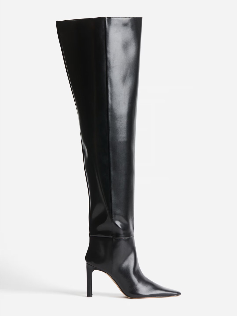 H&M Black Thigh High Pointed Toe Stiletto Boots
